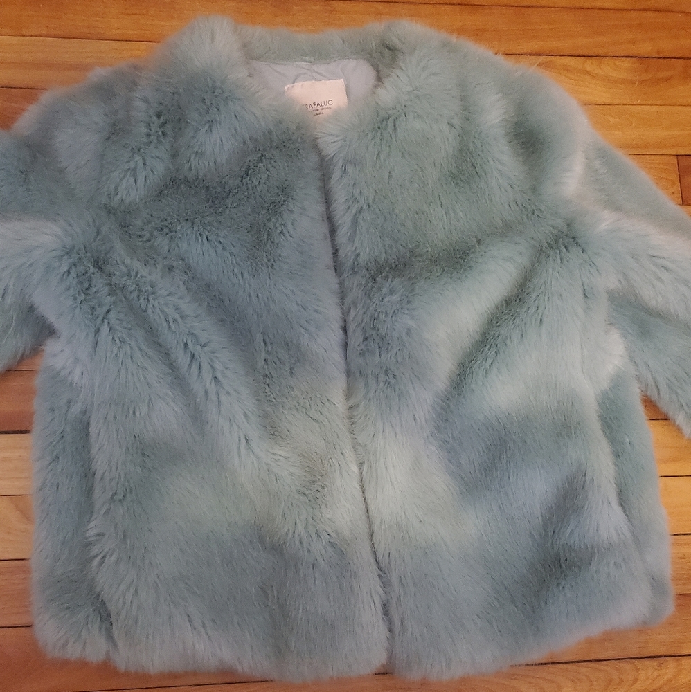Zara mint green faux fur bomber
